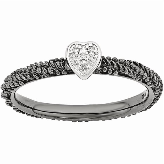 Diamond Sterling Silver Ruthenium-Plated Heart Ring