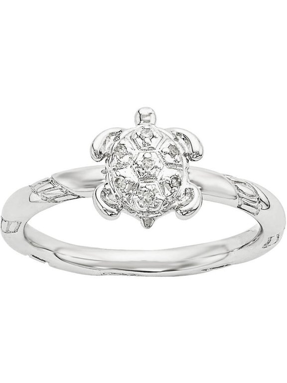 Diamond Sterling Silver Turtle Ring
