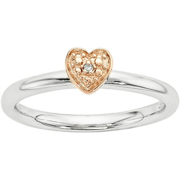 Diamond Sterling Silver and Rose Gold-Plated Heart Ring