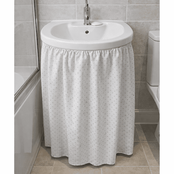Diamond Stitch Fabric Bathroom Sink Skirt Utility Sink Waterproof Fits Standard Size Sinks Adds Bathroom Storage White
