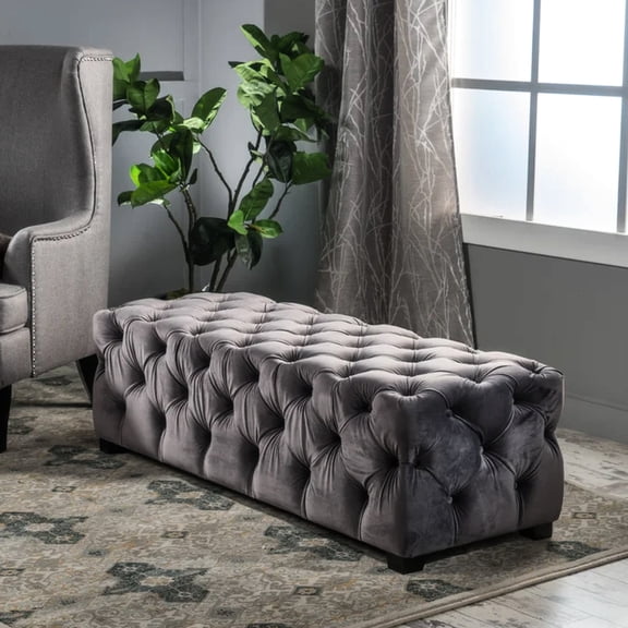 Diamond Stitch Velvet Bench / Serve as Coffee Table or Seating