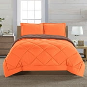 3-Piece Comforter Set Diamond Stitched Twin/Twin XL Orange/Chocolate