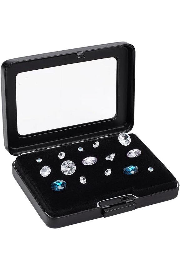 Diamond Storage Box Gem Display Case Gemstone Container Small Storage Box Jewelry Organizer with Velvet and Window for Collectibles Rhinestone Small Items Jewelry 3.1x2.3 inch DIY