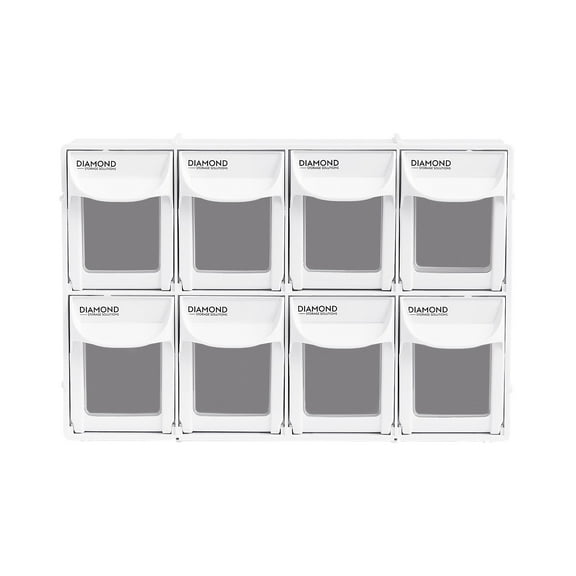 Diamond Storage Solutions Plastic Tip-Out Tilting Storage Bin, 8 bin unit, Wall Mountable