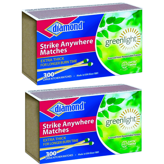 Diamond Green Light Strike Anywhere 300ct Matches 3 Pcks