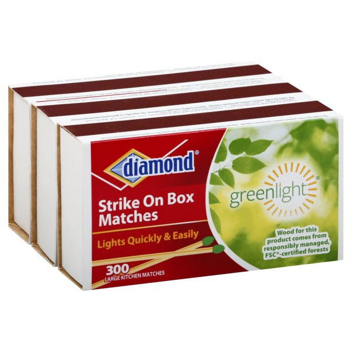 Diamond Strike on Box Kitchen Matches 3 pack, 300 Count
