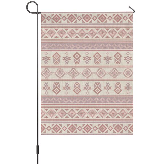 Diamond Strips Garden Flags For Outdoor, Abstract Rustic Vintage Boho Farmhouse Pink Textile Texture Small Double Side Yard Flags Weather Proof Garden Decor for Lawn Outside Holiday 12 x 18 Inches