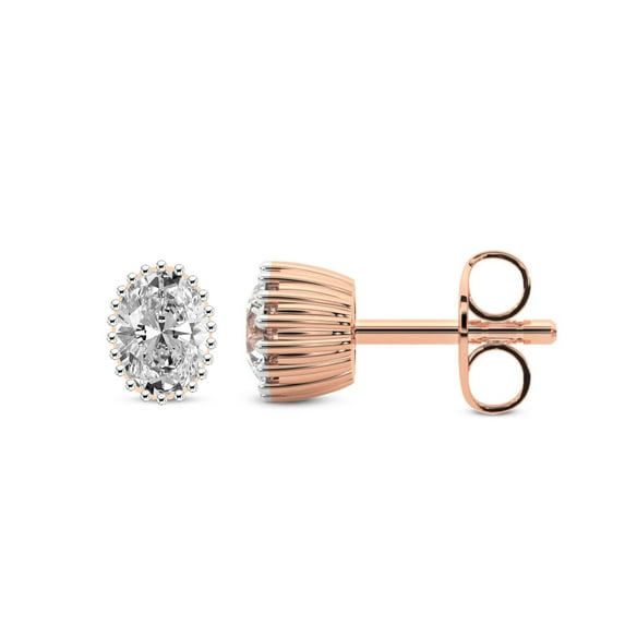 Diamond Stud Earring | 1 Carat IGI Certified Oval Shape Lab Grown Diamond Stud | 18K Rose Gold | Circa Lab Diamond Stud Earrings | Prong Setting | FG-VS1-VS2 Quality | Friendly Diamonds