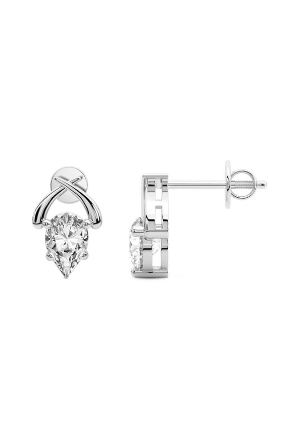 Diamond Stud Earring | 1 Carat IGI Certified Pear Shape Lab Grown Diamond | 14K White Gold |Stellar Lab Diamond Stud Earrings | Prong Setting | FG-VS1-VS2 Quality | Friendly Diamonds