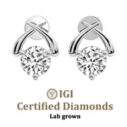 Diamond Stud Earring | 1 Carat IGI Certified Round Shape Lab Grown Diamond | 14K White Gold |Stellar Lab Diamond Stud Earrings | Prong Setting | FG-VS1-VS2 Quality | Friendly Diamonds