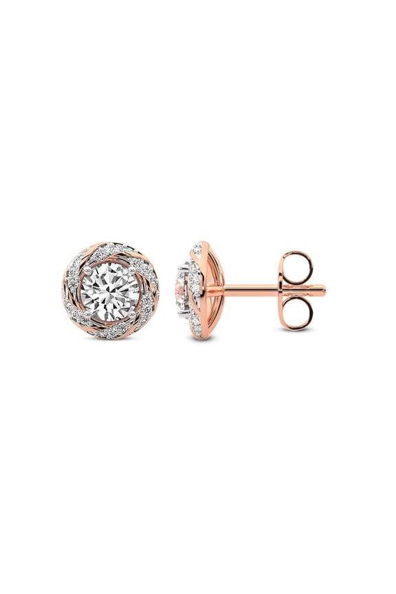 Diamond Stud Earring | 1 Carat IGI Certified Round Shape Lab Grown Diamond Stud | 14K in Rose Gold | Luxe Lab Diamond Stud Earrings | Prong Setting | FG-VS1-VS2 Quality | Friendly Diamonds