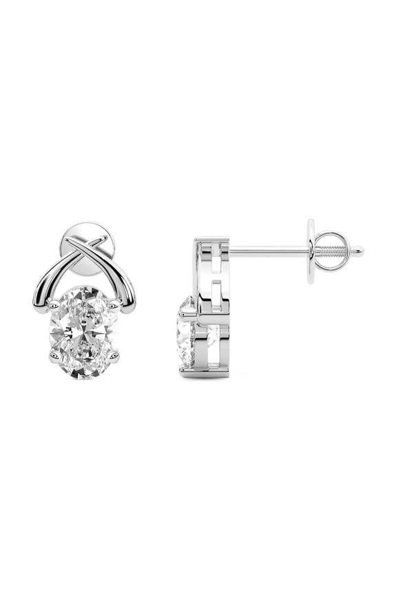 Diamond Stud Earring | 1 Ct IGI Certified Oval Shape Lab Grown Diamond | 14K White Gold |Stellar Lab Diamond Stud Earrings | FG-VS1-VS2 Quality | Friendly Diamonds
