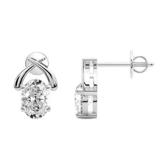 Diamond Stud Earring | 1 Ct IGI Certified Oval Shape Lab Grown Diamond | 14K White Gold |Stellar Lab Diamond Stud Earrings | FG-VS1-VS2 Quality | Friendly Diamonds