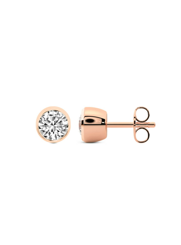 Diamond Stud Earring | 1 Ct IGI Certified Round Shape Lab Grown Diamond Stud | 14K in Rose Gold | Bezel Set Lab Lab Diamond Stud Earrings | Bezel Setting | FG-VS1-VS2 Quality | Friendly Diamonds