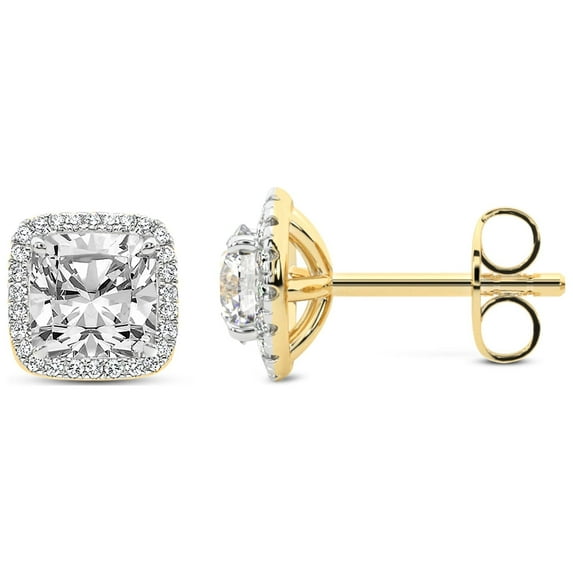 Diamond Stud Earring | 10 Carat IGI Certified Cushion Shape Lab Grown Diamond Stud | 14K in Yellow Gold | Solice Lab Diamond Stud Earrings | Prong Setting | FG-VS1-VS2 Quality | Friendly Diamonds