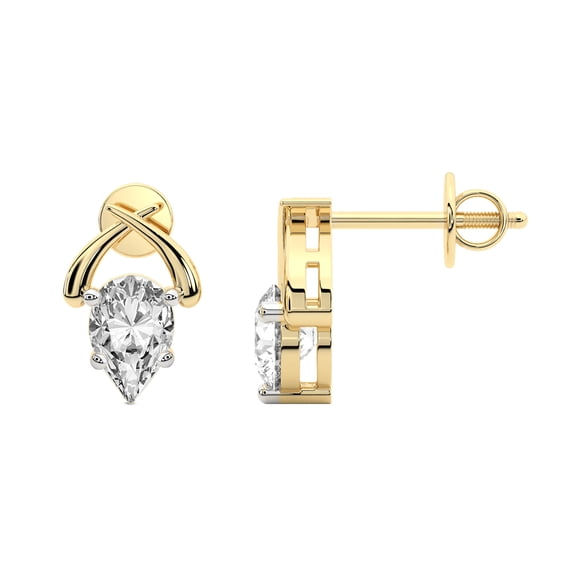 Diamond Stud Earring | 10 Carat IGI Certified Pear Shape Lab Grown Diamond | 18K Yellow Gold |Stellar Lab Diamond Stud Earrings | Prong Setting | FG-VS1-VS2 Quality | Friendly Diamonds