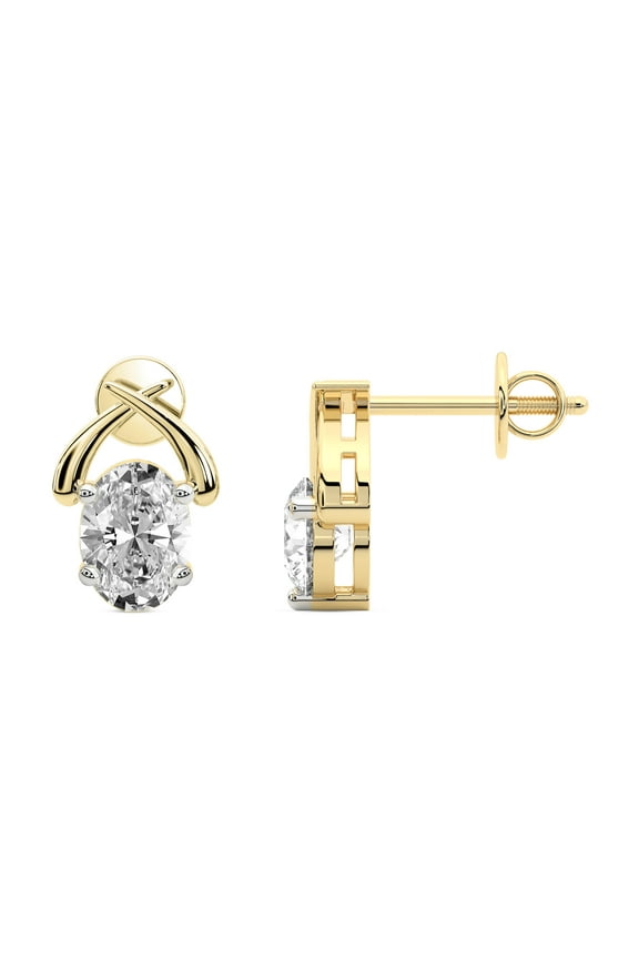 Diamond Stud Earring | 2 Carat IGI Certified Oval Shape Lab Grown Diamond | 14K Yellow Gold |Stellar Lab Diamond Stud Earrings | Prong Setting | FG-VS1-VS2 Quality | Friendly Diamonds