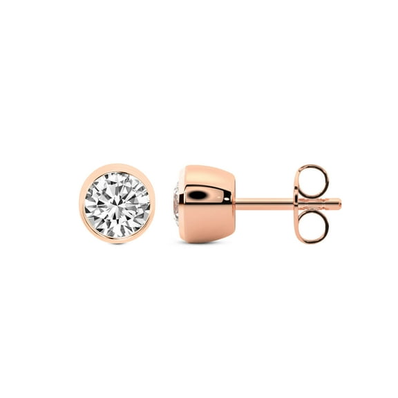 Diamond Stud Earring | 2 Ct IGI Certified Round Shape Lab Grown Diamond Stud | 14K in Rose Gold | Bezel Set Lab Lab Diamond Stud Earrings | Bezel Setting | FG-VS1-VS2 Quality | Friendly Diamonds