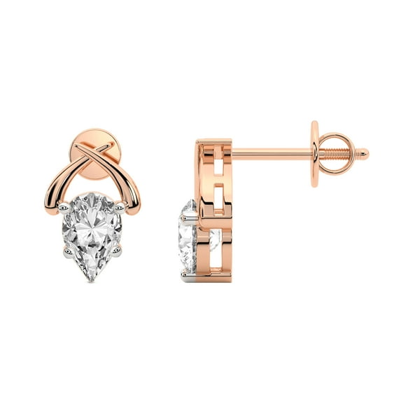 Diamond Stud Earring | 6 Carat IGI Certified Pear Shape Lab Grown Diamond | 18K Rose Gold |Stellar Lab Diamond Stud Earrings | Prong Setting | FG-VS1-VS2 Quality | Friendly Diamonds