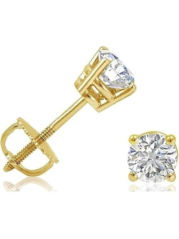 Diamond Stud Earrings 14K Yellow Gold For Women 1/2 Ct Round