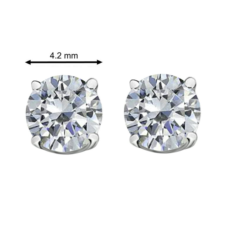 Diamond Stud Earrings For Women 0.50 Carat Total Weight Prong Set Secure  With Push Back 14K Solid White Gold 4-Prong