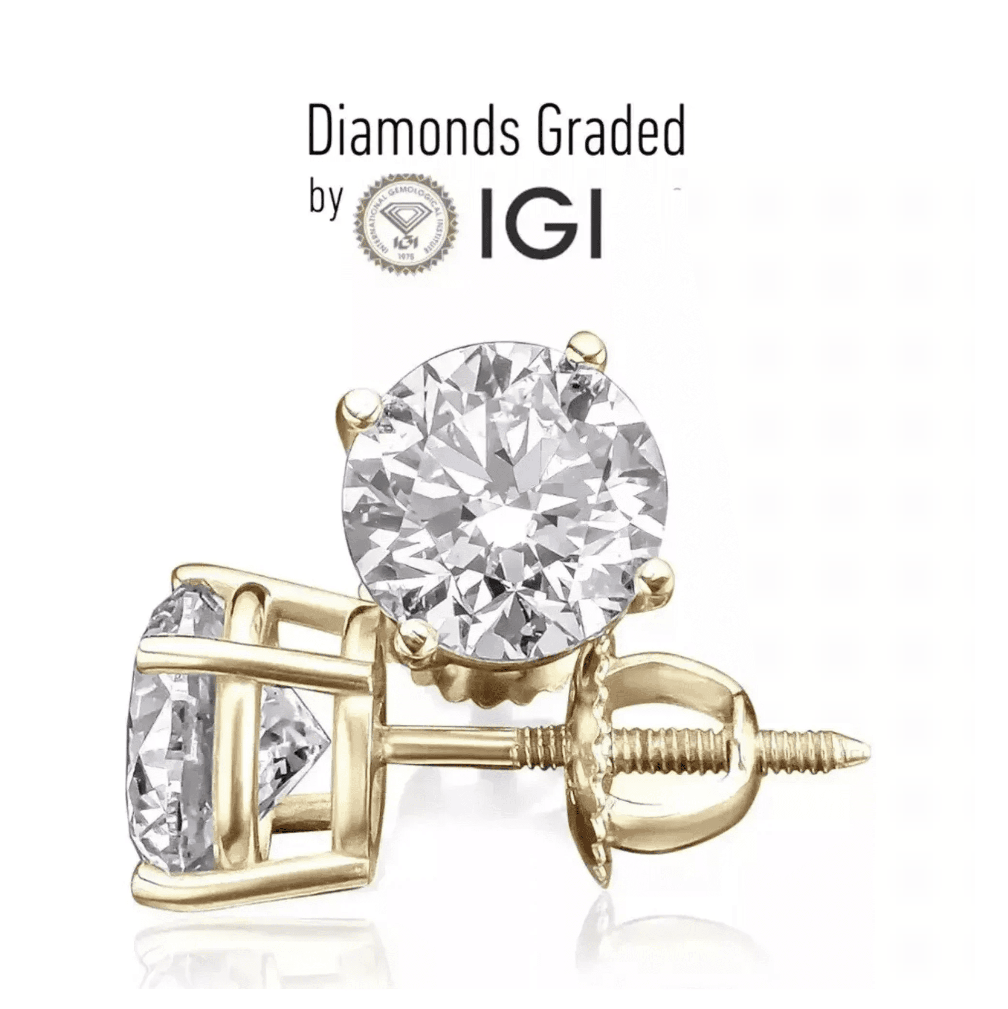 ANCONA JEWELRY Diamond Stud Earrings IGI Certified Lab Grown 4.50 Carat F VS1 14k Yellow Gold