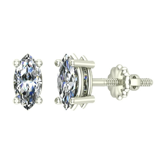 Diamond Stud Earrings Marquise Cut Diamond Earrings 14K White Gold 0.60 CT TW