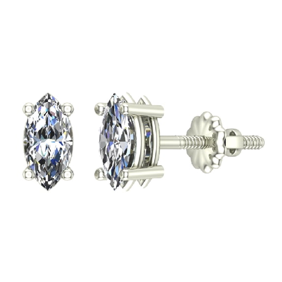 Diamond Stud Earrings Marquise Cut Diamond Earrings 14K White Gold 1.00 CT TW