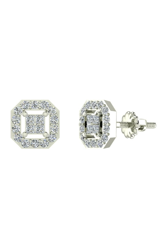Diamond Stud Earrings Princess Cut Cornered Square Diamond Earrings 18K White Gold 0.50 CT TW(G,SI1)