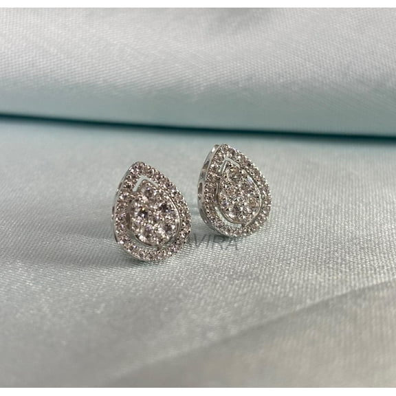 Diamond Stud Earrings, Teardrop Push Back Earrings for Women