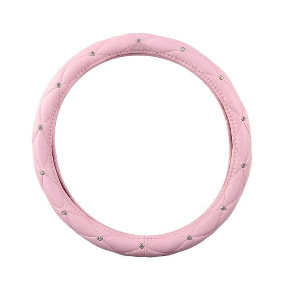 Diamond-Studded Leather Car Steering Wheel Cover - Universal Non-Slip Fashion Cute Cover, Car Interior Decor Accessory ( Pink )