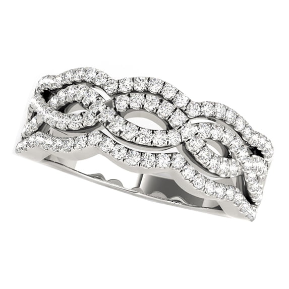 Diamond Studded Ring Four Curves in 14k White Gold (5/8 cttw) Size 4.5