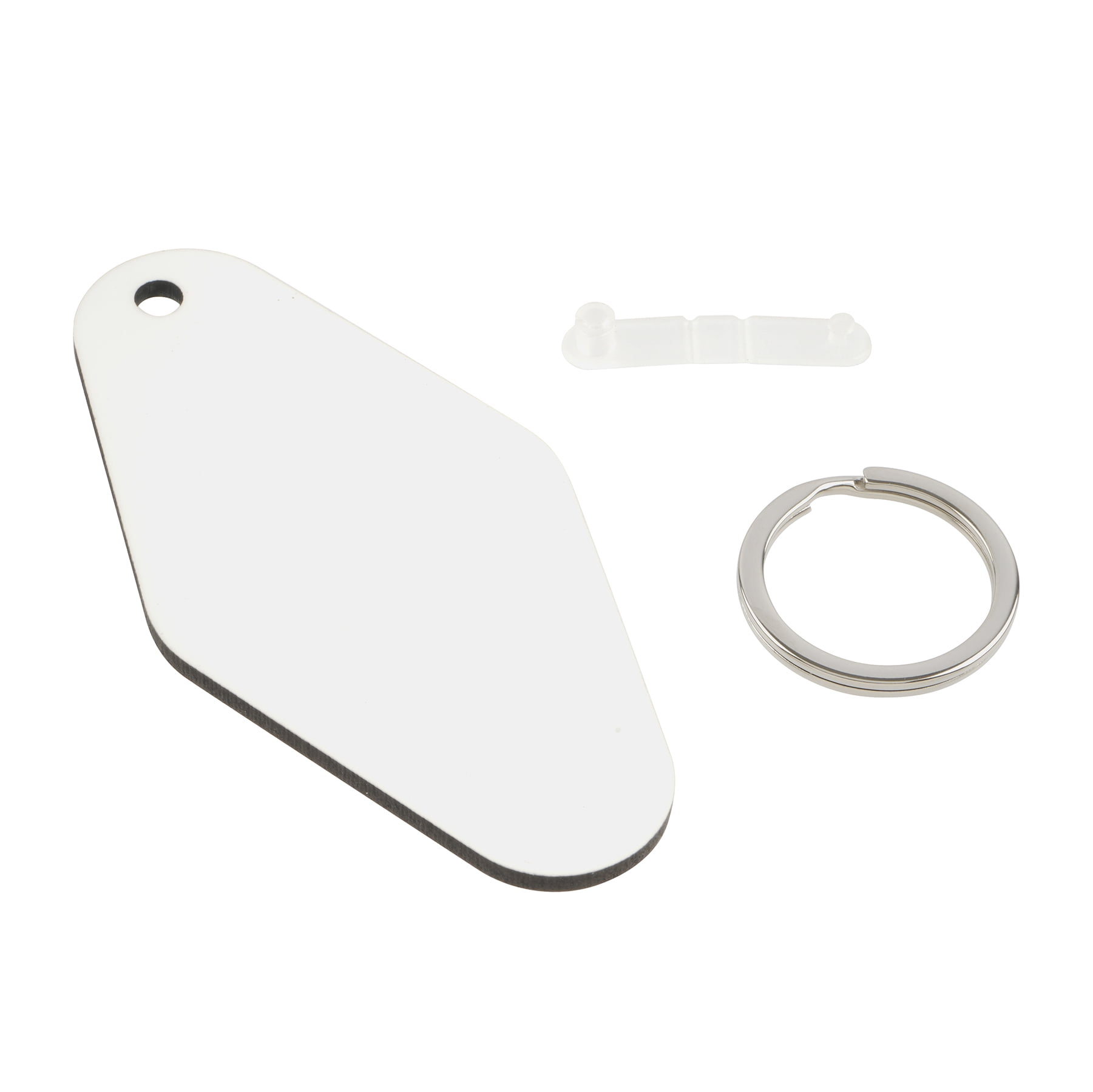 Diamond Sublimation Keychains by Make Market – Double-Sided White Motel-Style MDF Tags with Key Rings - Heat Transfer Blanks - 12 Pack