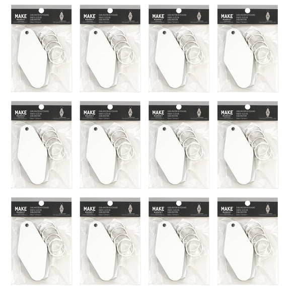 Diamond Sublimation Keychains by Make Market â€“ Double-Sided White Motel-Style MDF Tags with Key Rings - Heat Transfer Blanks - 12 Pack