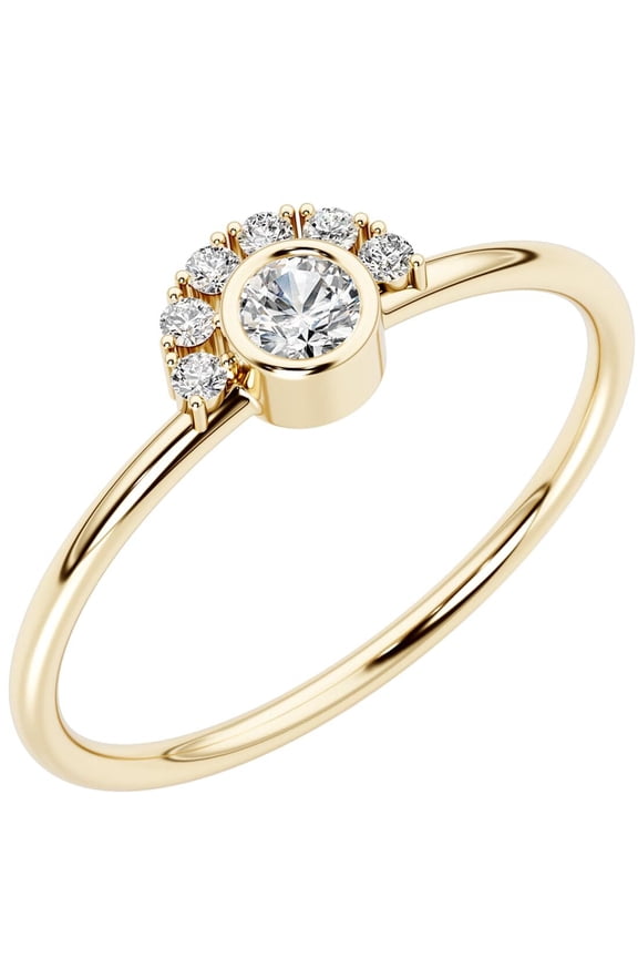 Diamond Sunburst Stackable Ring 14K Yellow Gold Plated Sterling Silver