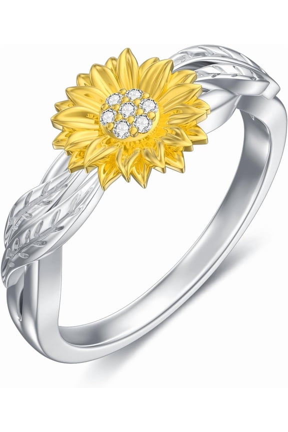 Diamond Sunflower Ring for Women 925 Sterling Silver Rings for Anxiety Band Ring Promise Rings Anti Stress Mood Rings Jewelry Gifts for Women Her Girlfriend