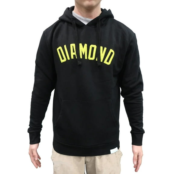 Diamond Supply Co. Men's Arch Diamond Logo Pullover Fleece Hoodie Sweatshirt (Large, Black/Yellow)