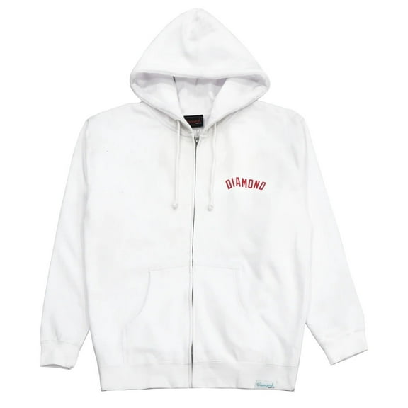Diamond Supply Co. Men's Arch Full Zip Hoodie Sweatshirt With Inner Fleece Lining (Small, White)