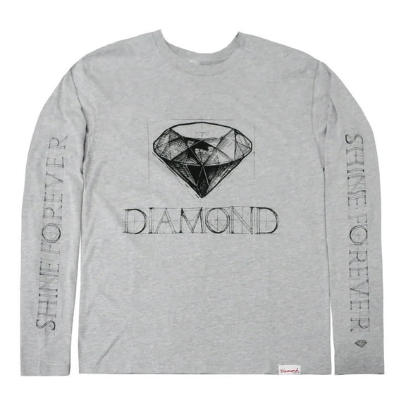Diamond Supply Co. Men's Blueprint Long Sleeve Tee T-Shirt (Small, Heather Gray)