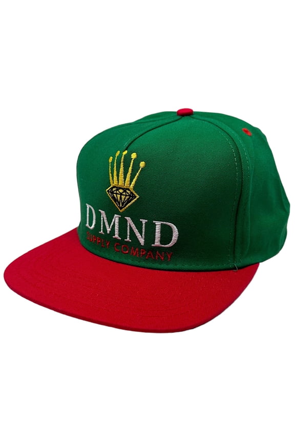 Men's Crown Embroidered Logo Snapback Hat Cap (Green/Red)