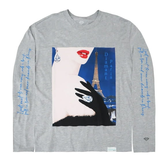 Diamond Supply Co. Men's Diamant Paris Long Sleeve Tee T-Shirt (Medium, Heather Gray)