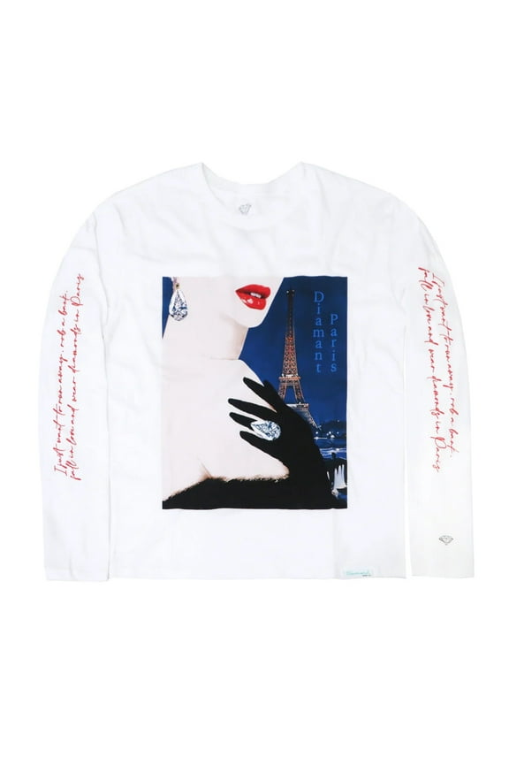 Men's Diamant Paris Long Sleeve Tee T-Shirt (Medium, White)