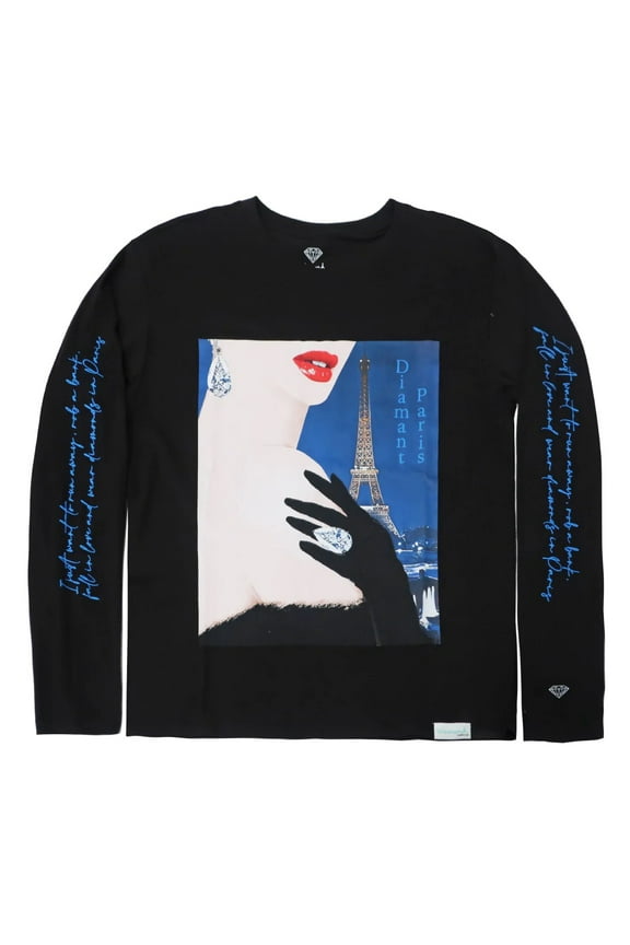 Men's Diamant Paris Long Sleeve Tee T-Shirt (Small, Black)