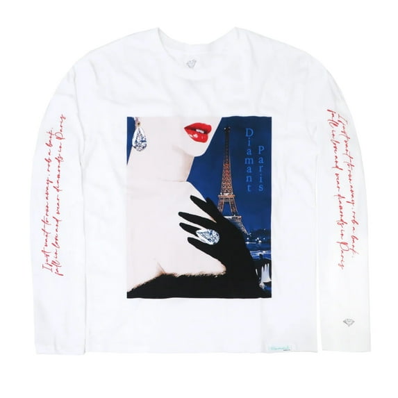 Diamond Supply Co. Men's Diamant Paris Long Sleeve Tee T-Shirt (Small, White)