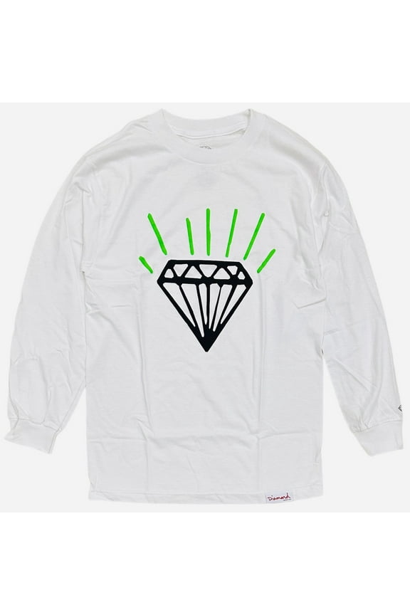 Men's Gem Long Sleeve Tee T-Shirt (Small, White)