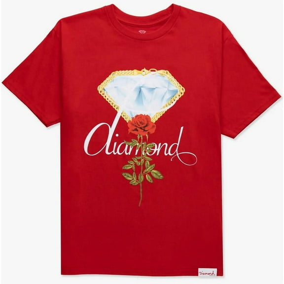 Diamond Supply Co. Men's Gold Rose Chain Diamond Tee T-Shirt (Small, Red)