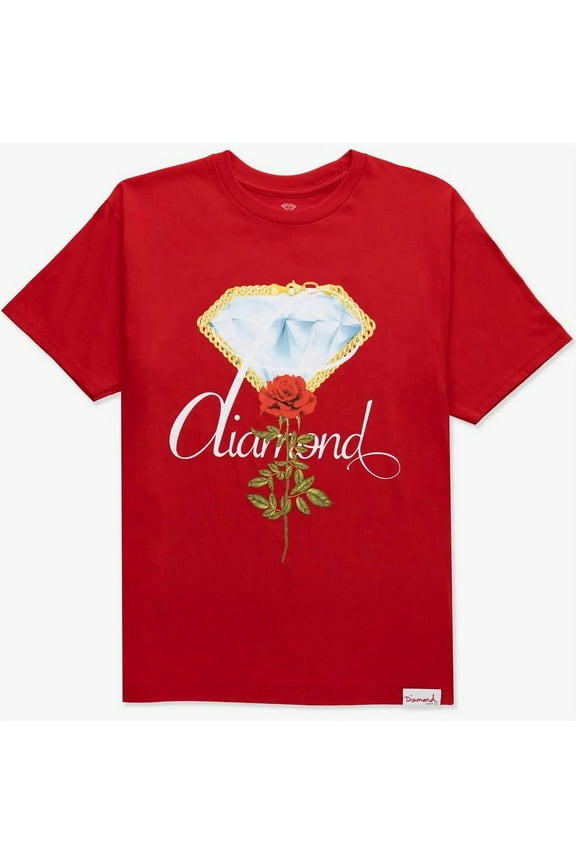 Men's Gold Rose Chain Diamond Tee T-Shirt (Small, Red)
