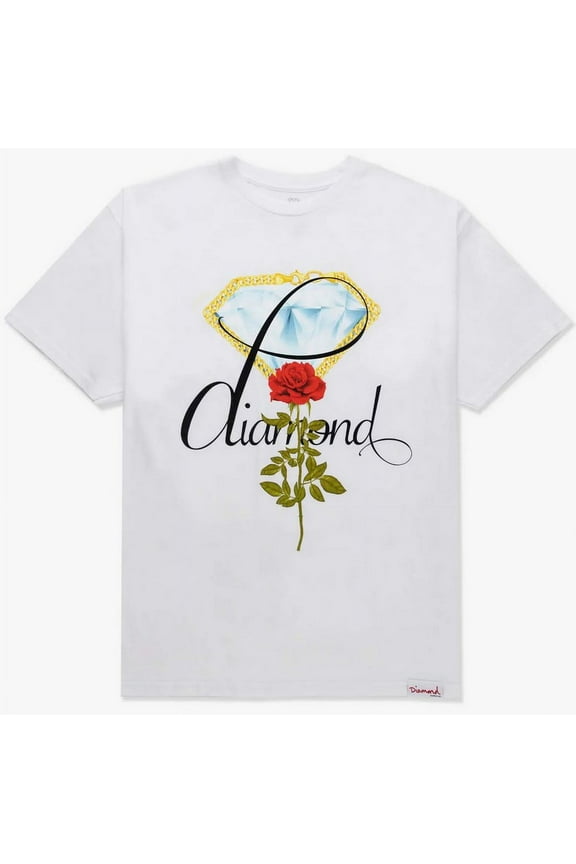 Men's Gold Rose Chain Diamond Tee T-Shirt (Small, White)