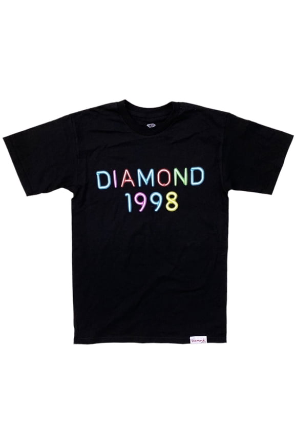 Men's Neon Light Graphic Print Tee T-Shirt (Small, Black)