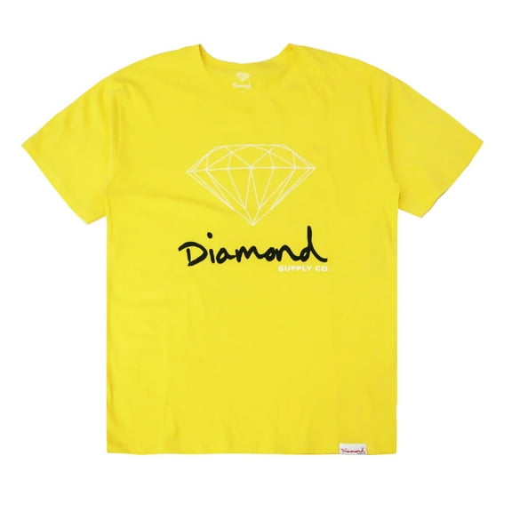 Diamond Supply Co. Men's OG Logo Enzyme Tee T-Shirt (Small, Yellow)